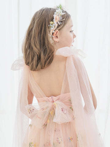 A-Line Sleeveless Floral Embroidered Tulle Toddler Flower Girl Dress