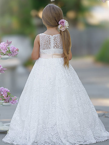 A-line Lace Tulle Floor-length Ivory Dress