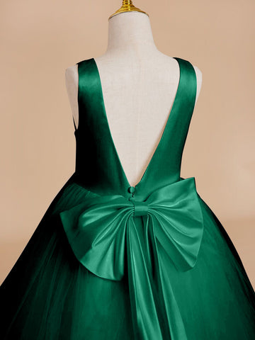 Classic White A-line Sleeveless Satin and Tulle Flower Girl Dress