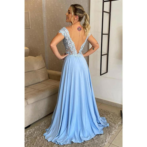 Vestido de noche formal largo de encaje con escote en V y corte A, sexy, de talla grande, para madre de la novia 