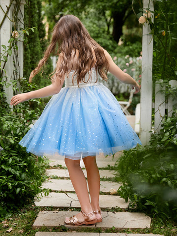 Ball-Gown/Princess Tulle Knee-length Blue Flower Girl Dress