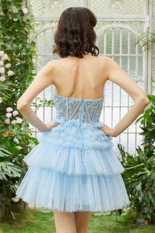 Stylish A Line Sweetheart Black Corset Homecoming Dress with Ruffles