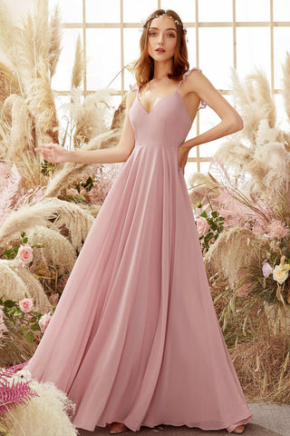 Blush Spaghetti Straps Chiffon Bridesmaid Dress