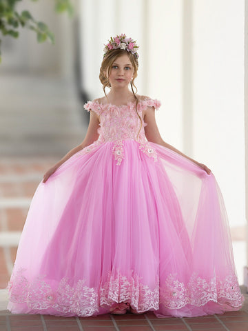 Ball-Gown/Princess Lace Sweep Train Pink Birthday Dress