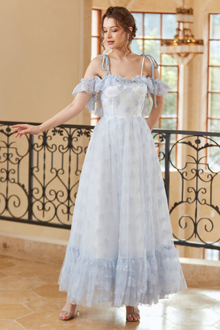 Princess A Line Off the Shoulder Light Blue Long Prom Dress