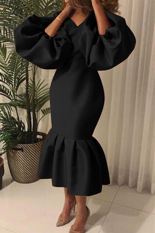 Robe de soirée basique unie sexy à col en V 