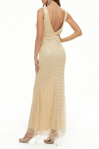 Robe de soirée sexy formelle patchwork à col en V 