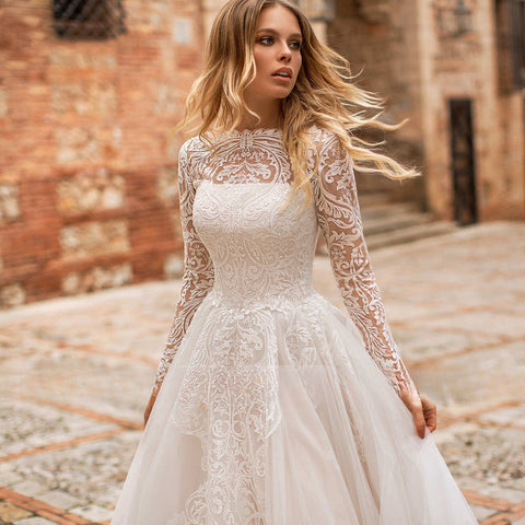 Luxury Wedding Dresses Lace Applique A-Line Bridal Gowns Robe Church Wedding Party Beach Vestido De Novia 2023 Boda Elegante שמל