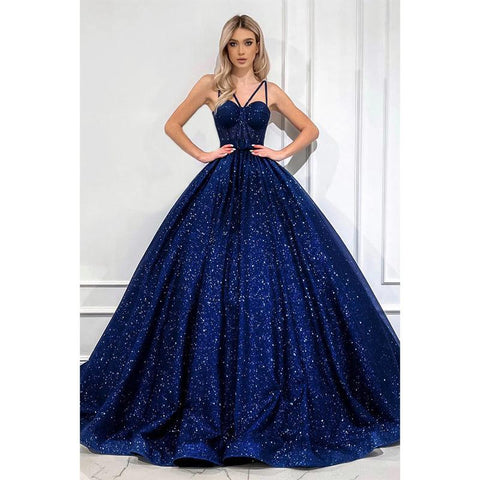 Vestido de fiesta brillante de corte A con tirantes finos y bolsillos 