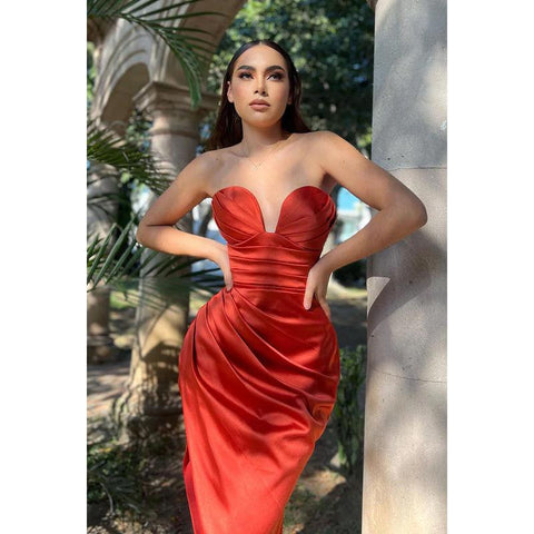 Vestido de fiesta elegante con escote en V, sin mangas, con abertura y fruncido, estilo tubo/columna