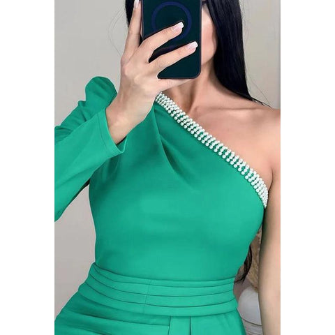 Robe de bal simple et décontractée à une épaule, fourreau, fendue et froncée