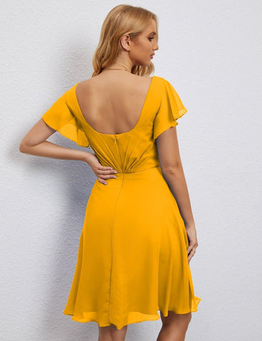 Robe de soirée dos nu, robe de bal formelle, longueur genou, manches courtes, robe de cocktail 28077 