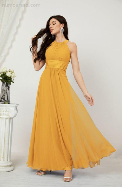 Numbersea Formal Party Gown Dress Chiffon Halter Long Sleeveless Bridesmaid Dresses 2802