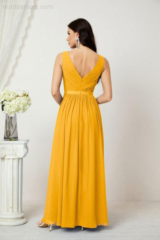 Women's Chiffon Long Bridesmaid Dresses A line Sleeveless Formal Prom Gown for Evening Party Homecoming Dresses 2808