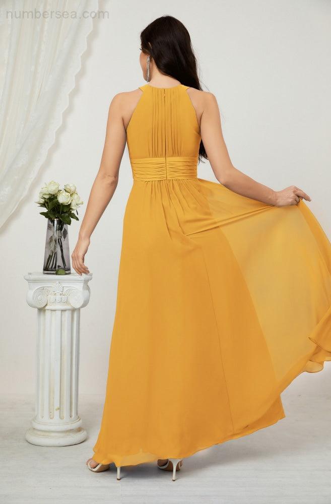 Numbersea Formal Party Gown Dress Chiffon Halter Long Sleeveless Bridesmaid Dresses 2802