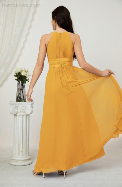 Numbersea Formal Party Gown Dress Chiffon Halter Long Sleeveless Bridesmaid Dresses 2802