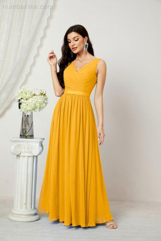 Women's Chiffon Long Bridesmaid Dresses A line Sleeveless Formal Prom Gown for Evening Party Homecoming Dresses 2808