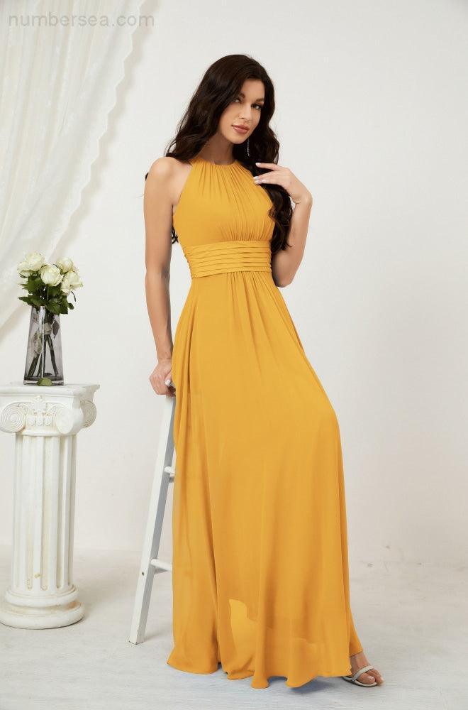 Numbersea Formal Party Gown Dress Chiffon Halter Long Sleeveless Bridesmaid Dresses 2802