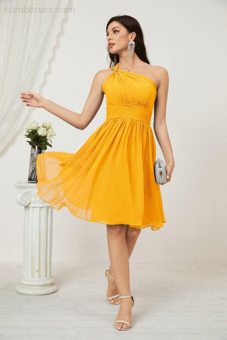 Baoleely Women Chiffon Short One Shoulder Bridesmaid Dress Formal Dresses for Party Homecoming 2804