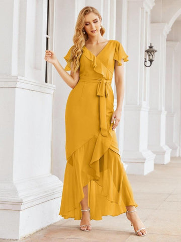 Baoleely Ruffled Bridesmaid Dresses Mermaid Formal Violin Evening Party Prom Gowns 28042