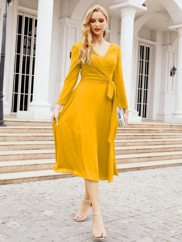 Robe de demoiselle d'honneur dos nu en V avec ceinture à la taille - Mère de la mariée - Invitée au mariage SY28031