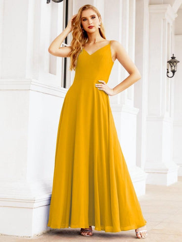Baoleely Spaghetti Strap Bridesmaid Dresses V Neck Butterfly Back Fromal Evening Party Prom Gown 28036
