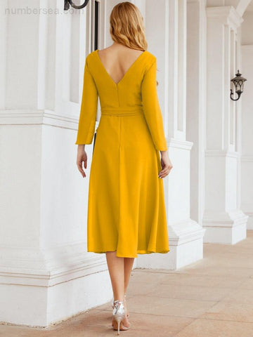 Robe de demoiselle d'honneur dos nu en V avec ceinture à la taille - Mère de la mariée - Invitée au mariage SY28031