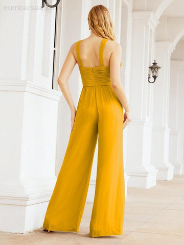 Baoleely Combinaison à col croisé Robe de soirée formelle Robe longue de demoiselle d'honneur Pantalon à pattes d'éléphant 28033