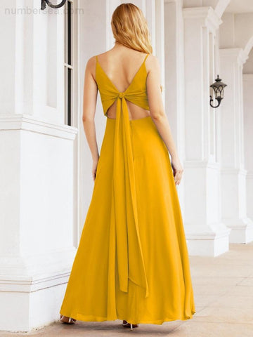 Baoleely Spaghetti Strap Bridesmaid Dresses V Neck Butterfly Back Fromal Evening Party Prom Gown 28036