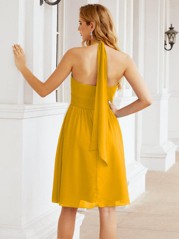 Robe de demoiselle d'honneur courte en mousseline de soie, dos nu, sans manches, robe de soirée formelle, dos nu, Baoleely 28023 