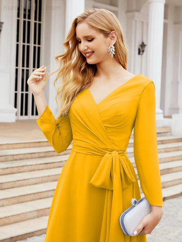 Robe de demoiselle d'honneur dos nu en V avec ceinture à la taille - Mère de la mariée - Invitée au mariage SY28031