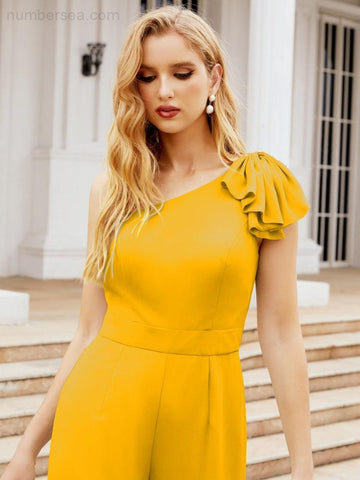 Baoleely Women's One Shoulder Long Jumpsuit Formal Evening Dress Long Bridesmaid Dresses Pants Wedding Party 28034