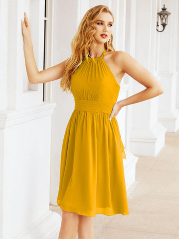 Robe de demoiselle d'honneur courte en mousseline de soie, dos nu, sans manches, robe de soirée formelle, dos nu, Baoleely 28023 