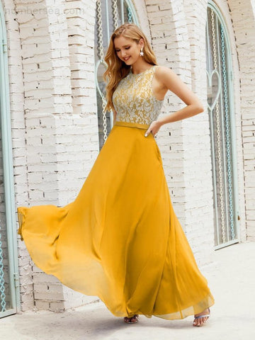 Vestido de dama de honor de encaje, largo hasta el suelo, con bolsillos, 28017 