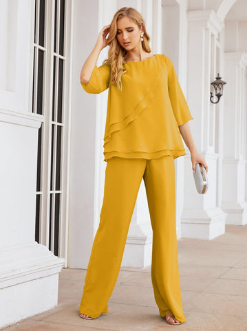 Baoleely Élégante robe mère de la mariée 2 pièces, grande taille, pantalon, volants, couches argentées, peignoir 28064