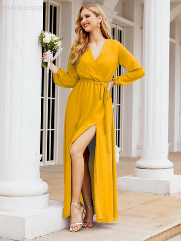 Robe de demoiselle d'honneur en mousseline Sunnderly pour femme, coupe trapèze, manches longues, robe de soirée formelle pour invitée de mariage SY28032 