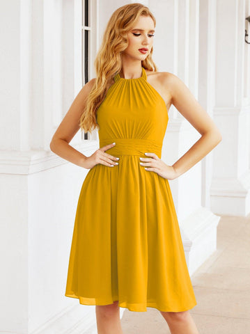 Robe de demoiselle d'honneur courte en mousseline de soie, dos nu, sans manches, robe de soirée formelle, dos nu, Baoleely 28023 