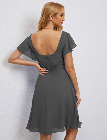 Robe de soirée dos nu, robe de bal formelle, longueur genou, manches courtes, robe de cocktail 28077 