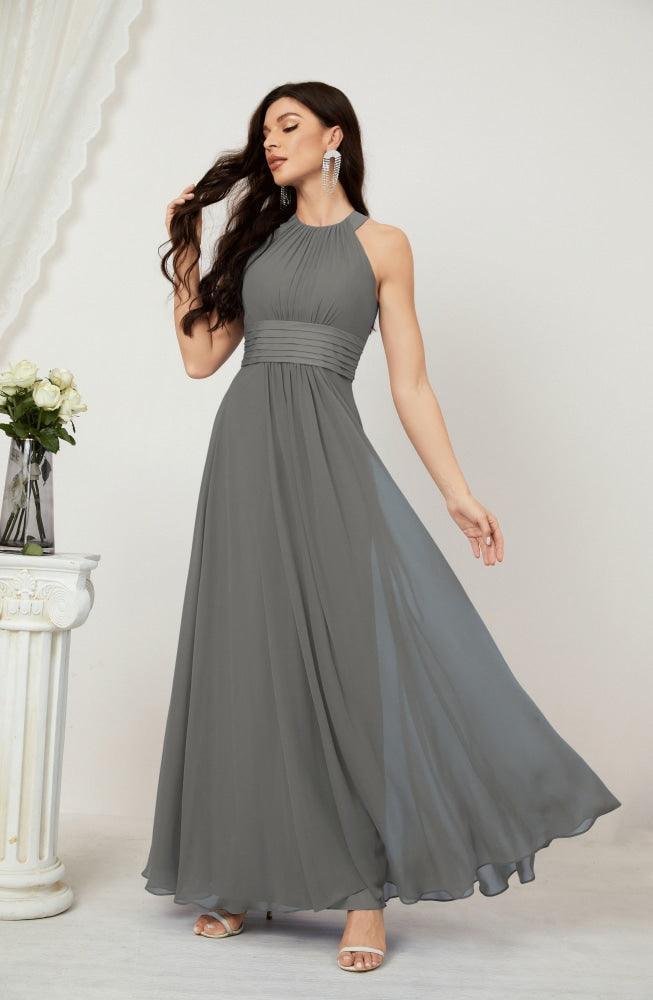 Numbersea Formal Party Gown Dress Chiffon Halter Long Sleeveless Bridesmaid Dresses 2802