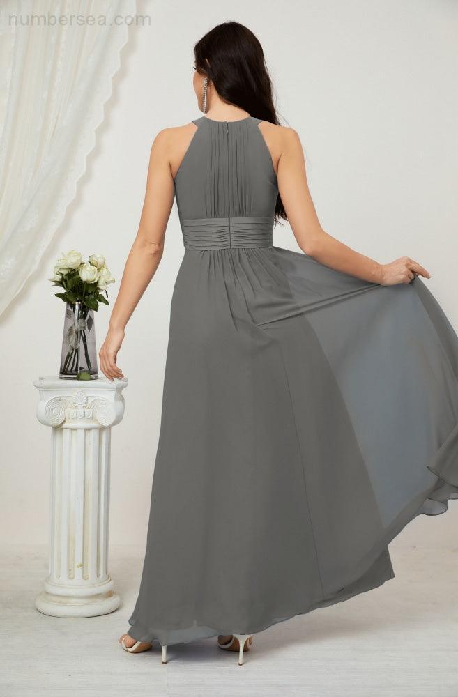 Numbersea Formal Party Gown Dress Chiffon Halter Long Sleeveless Bridesmaid Dresses 2802