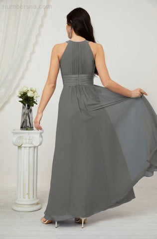 Baoleely Formal Party Gown Dress Chiffon Halter Long Sleeveless Bridesmaid Dresses 2802