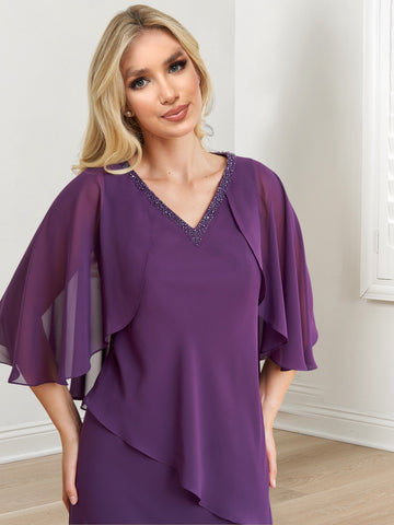 Vestidos de corte princesa/línea A con escote en V hasta el suelo para la madre de la novia 