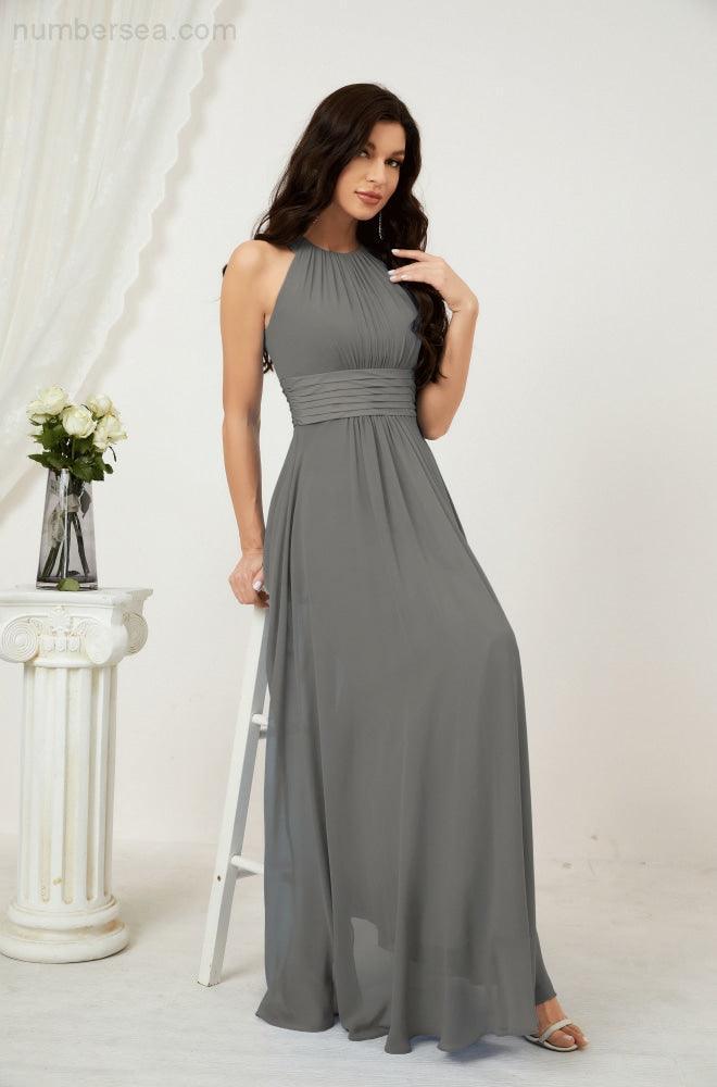 Numbersea Formal Party Gown Dress Chiffon Halter Long Sleeveless Bridesmaid Dresses 2802