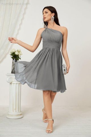 Baoleely Women Chiffon Short One Shoulder Bridesmaid Dress Formal Dresses for Party Homecoming 2804
