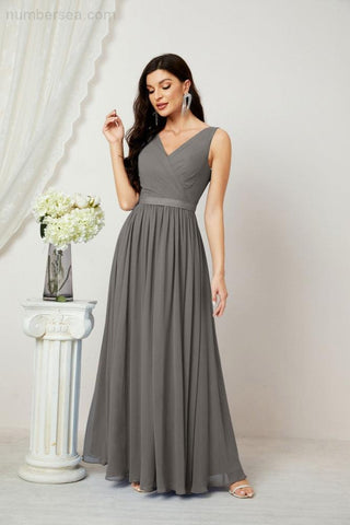 Women's Chiffon Long Bridesmaid Dresses A line Sleeveless Formal Prom Gown for Evening Party Homecoming Dresses 2808