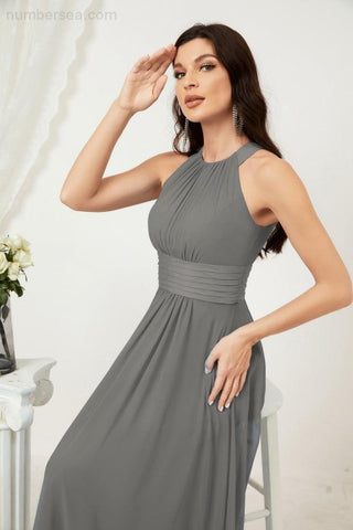 Baoleely Formal Party Gown Dress Chiffon Halter Long Sleeveless Bridesmaid Dresses 2802