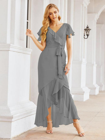 Baoleely Ruffled Bridesmaid Dresses Mermaid Formal Violin Evening Party Prom Gowns 28042