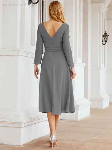 Robe de demoiselle d'honneur dos nu en V avec ceinture à la taille - Mère de la mariée - Invitée au mariage SY28031