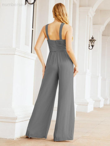 Baoleely Combinaison à col croisé Robe de soirée formelle Robe longue de demoiselle d'honneur Pantalon à pattes d'éléphant 28033