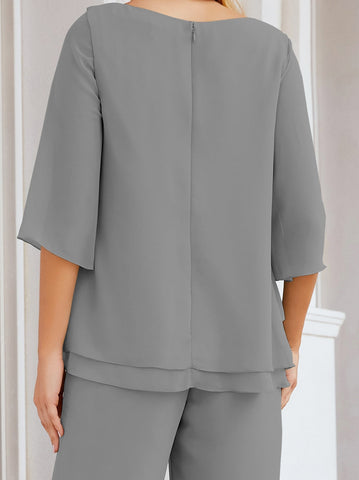 Baoleely Élégante robe mère de la mariée 2 pièces, grande taille, pantalon, volants, couches argentées, peignoir 28064